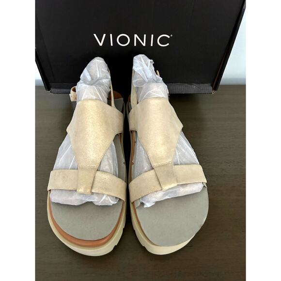 Vionic Leather Comfort Sandals, Alondra Lug, Gold Size 10 – New in Box - Picture 5 of 11